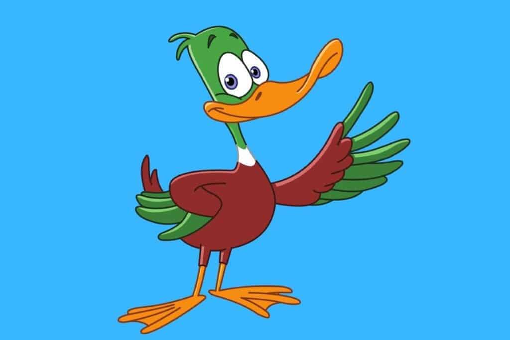 graphic adult duck waving with blue background.