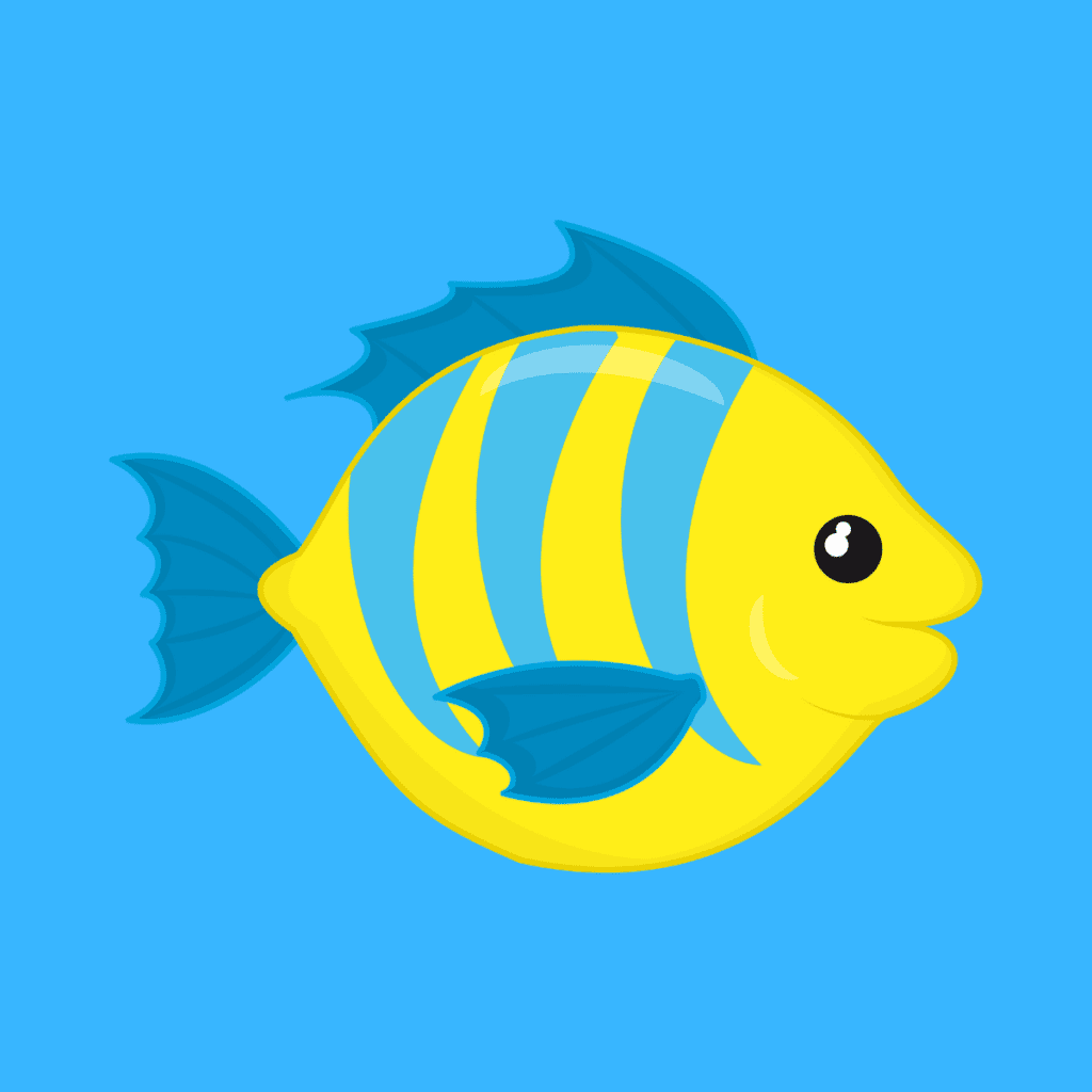 graphic of blue and yellow fish on blue background.