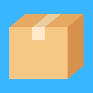 Cartoon graphic of box on blue background.