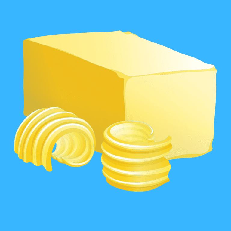 cartoon butter with blue background.