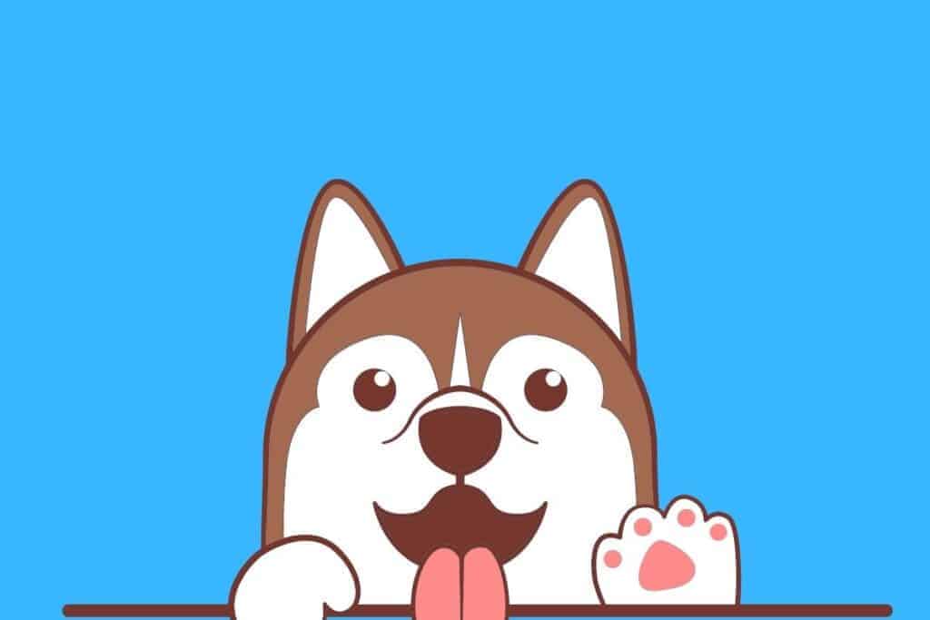 Cartoon graphic of dog with blue background close up waving.