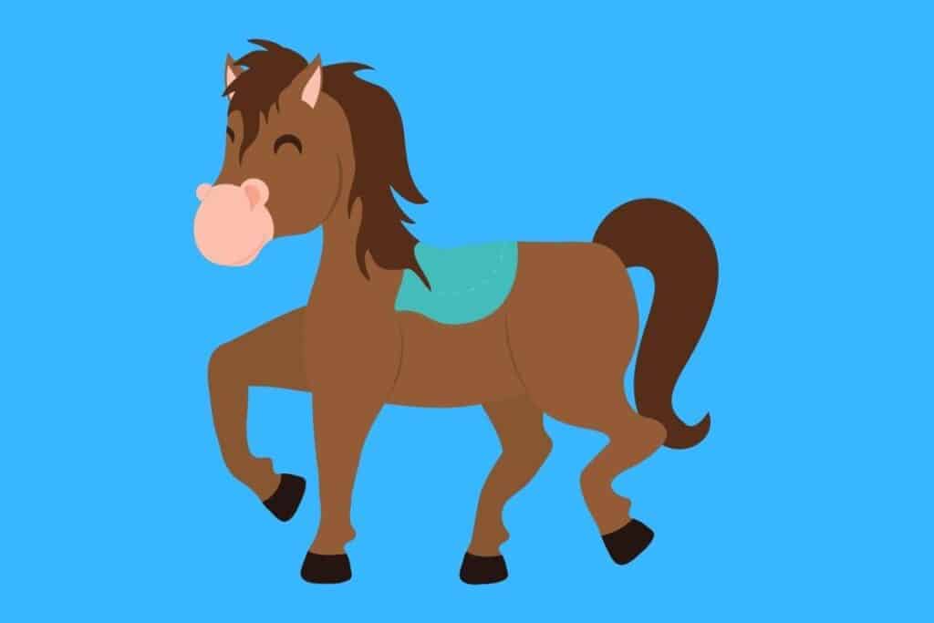 Cartoon graphic of happy horse with blue background.