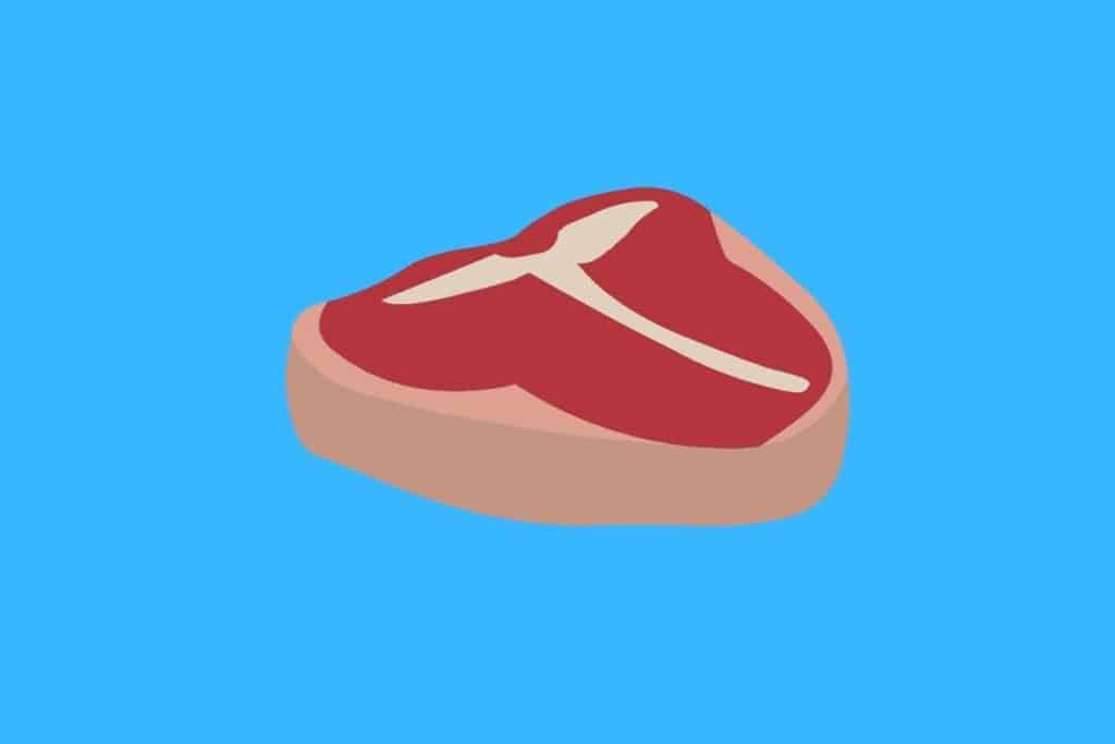 Cartoon graphic of T-bone steak on blue background.