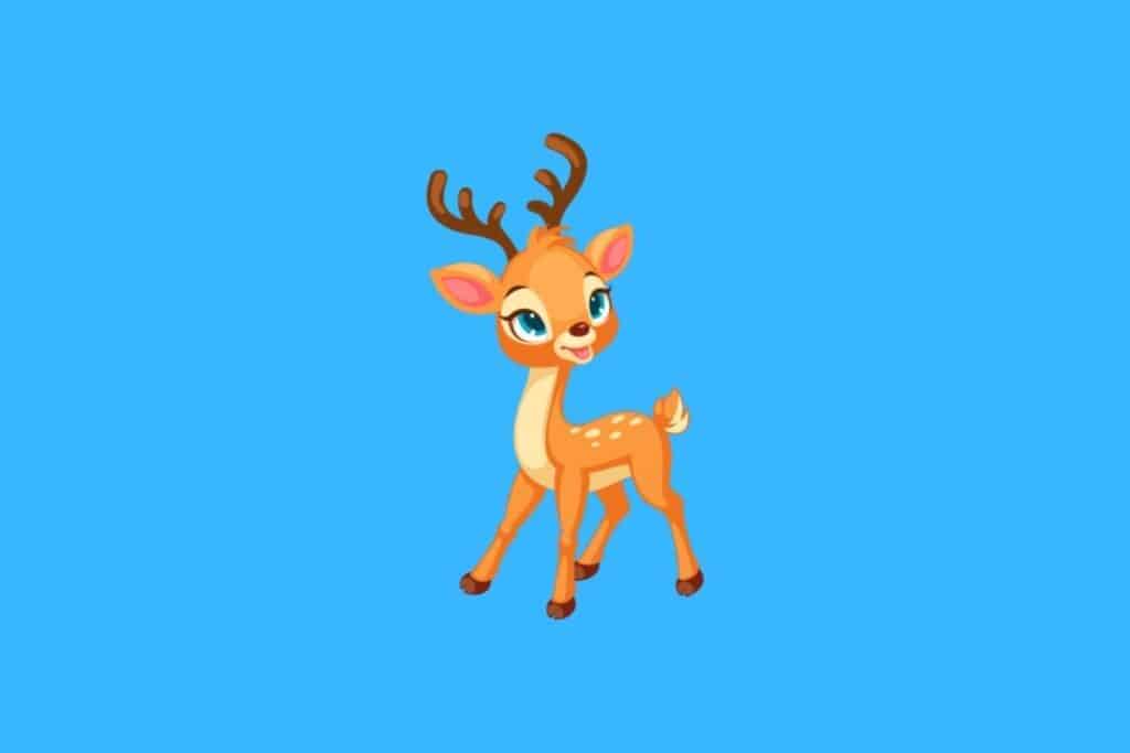 Cartoon graphic of cute baby deer n blue background.