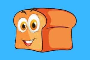 Cartoon graphic of smiling loaf of bread on blue background.