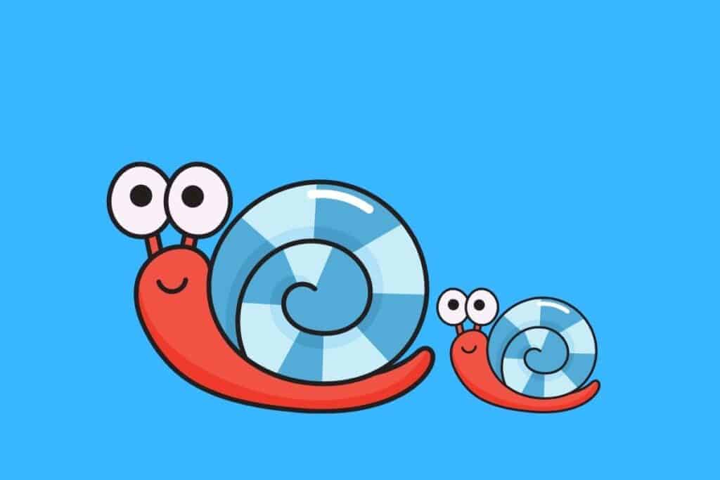Cartoon graphic of adult and baby snail with blue sheels on blue background.