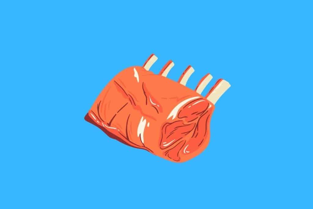 Cartoon graphic of beef ribs on blue background.