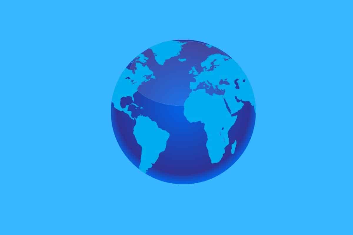 Cartoon graphic of blue earth on blue background.