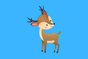 Cartoon graphic of child deer looking around on blue background.