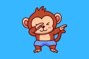 Cartoon graphic of monkey with shorts dapping with blue background.
