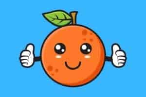 Cartoon graphic of orange with blue background witrh thumbs up.