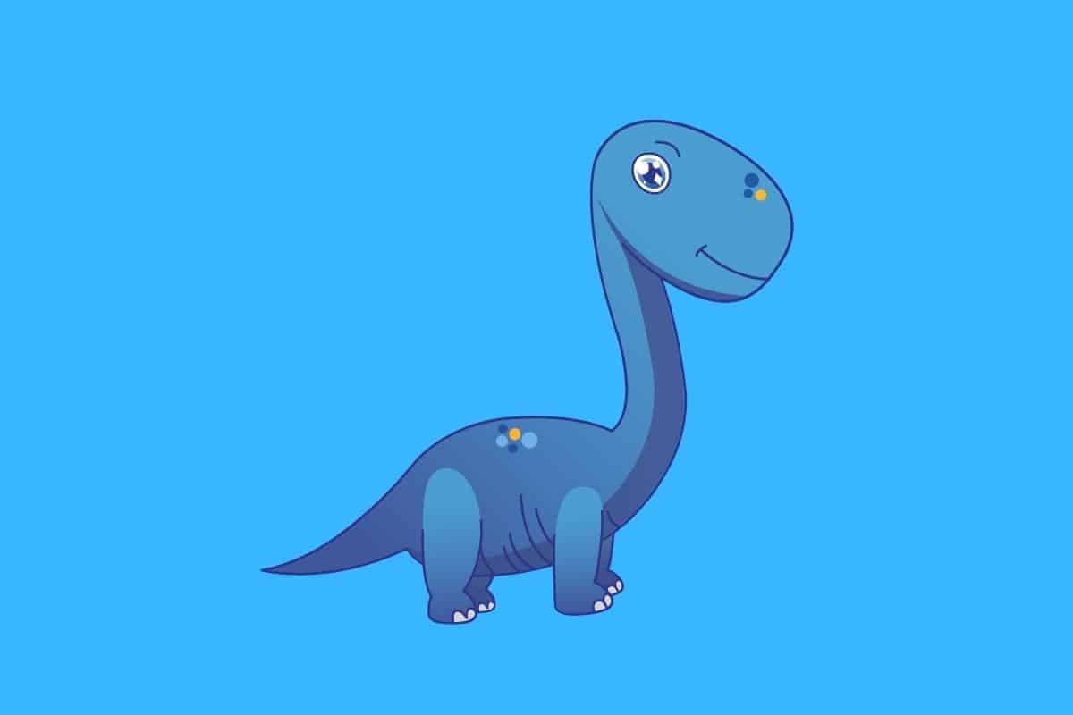 Cartoon graphic of blue dinosaur on blue background.