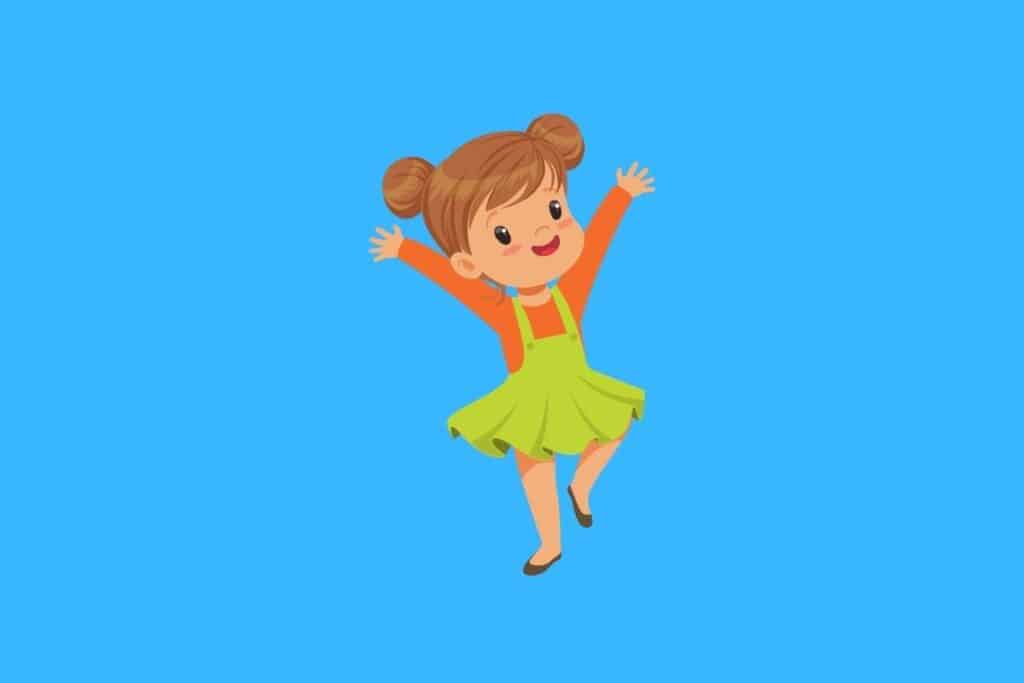 Cartoon graphic of dancing girl on blue background.