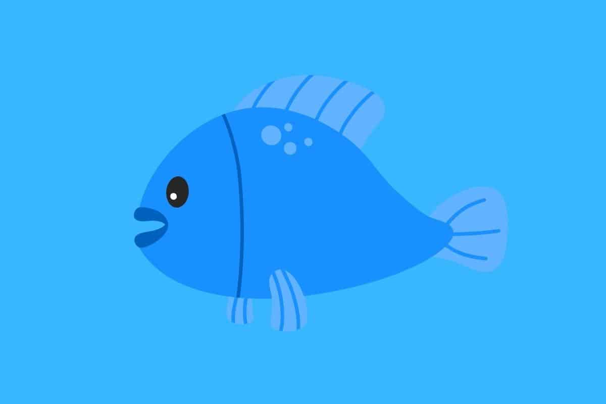 Cartoon graphic of blue fish on blue background.