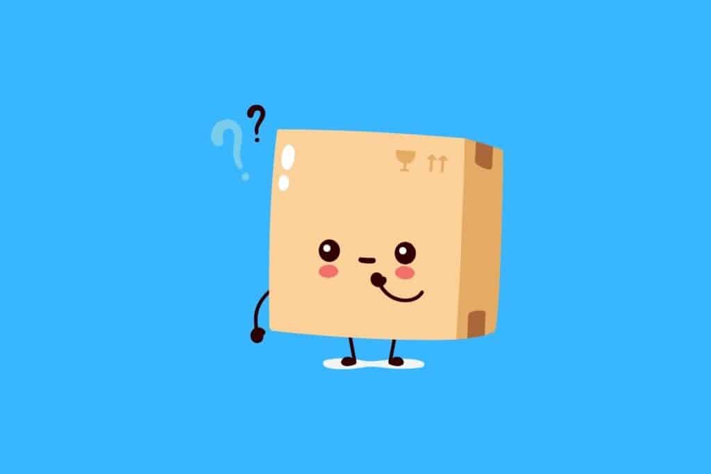 Cartoon graphic of box thinking about a question on blue background.