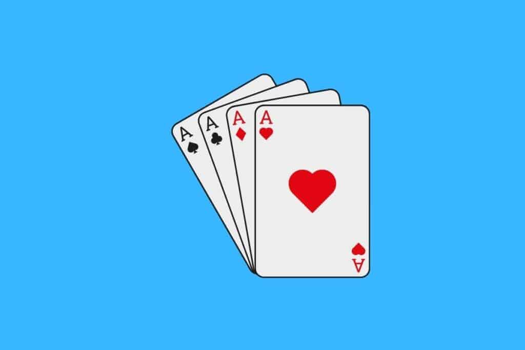 Cartoon graphic of 4 aces on blue background.