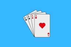 Cartoon graphic of 4 aces on blue background.