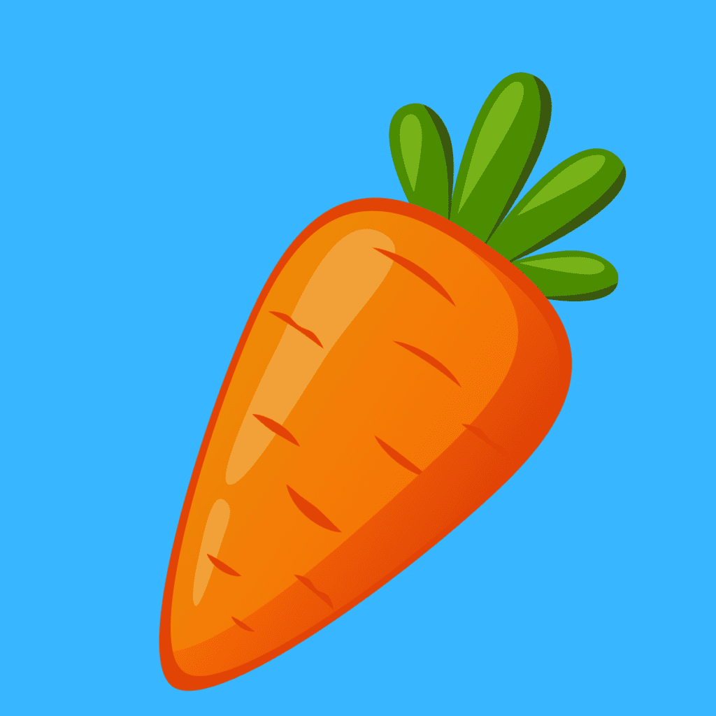 Cartoon graphic of carrot with blue background.
