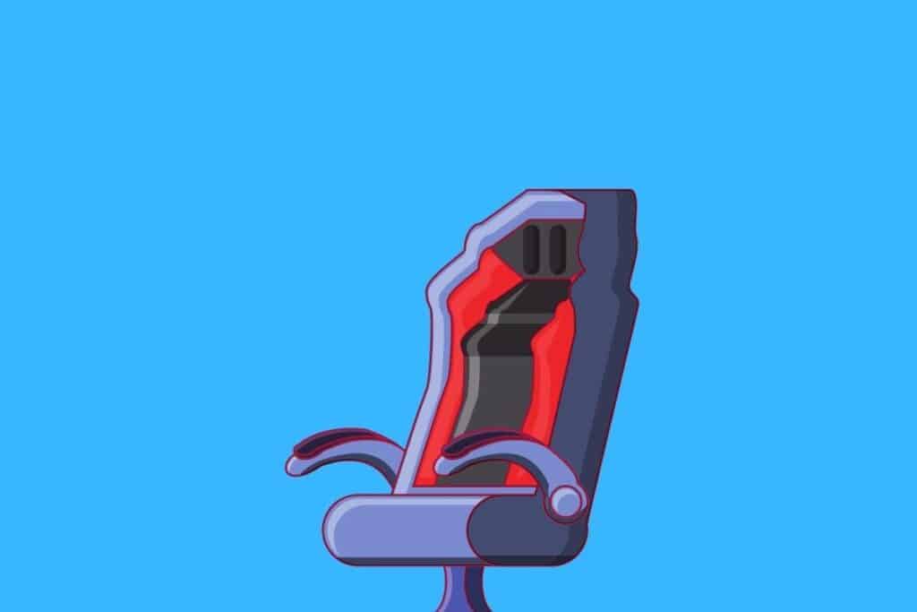 Cartoon graphic of gaming chair on blue background.