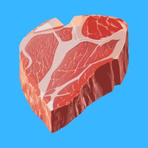 cartoon beef on blue background.