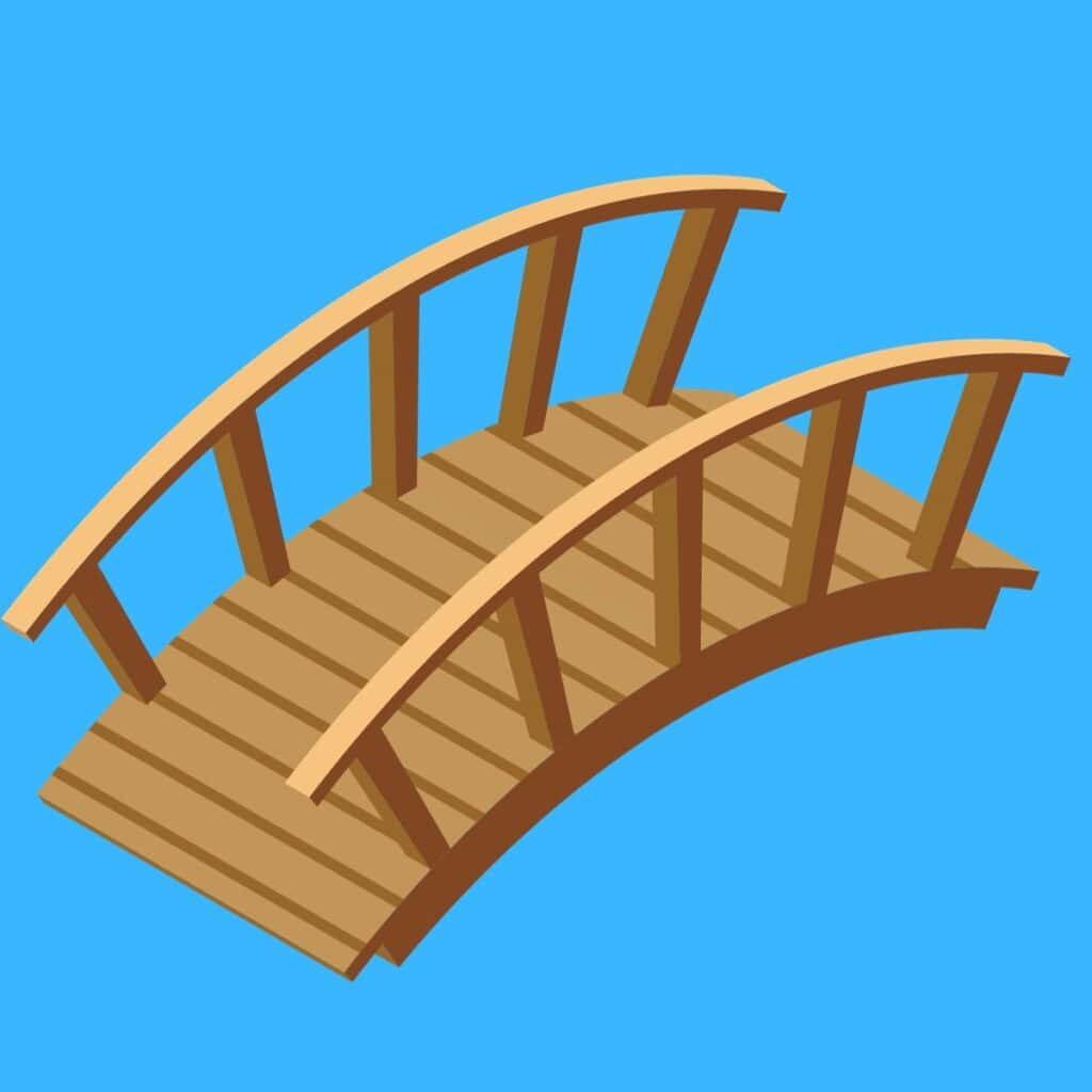 cartoon wooden bridge on blue background.