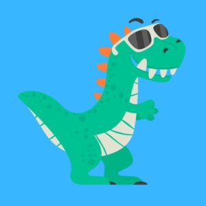 green dinosaur on blue background.