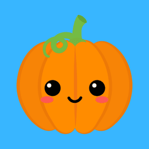 cute cartoon pumpkin on blue background for pumpkin jokes.