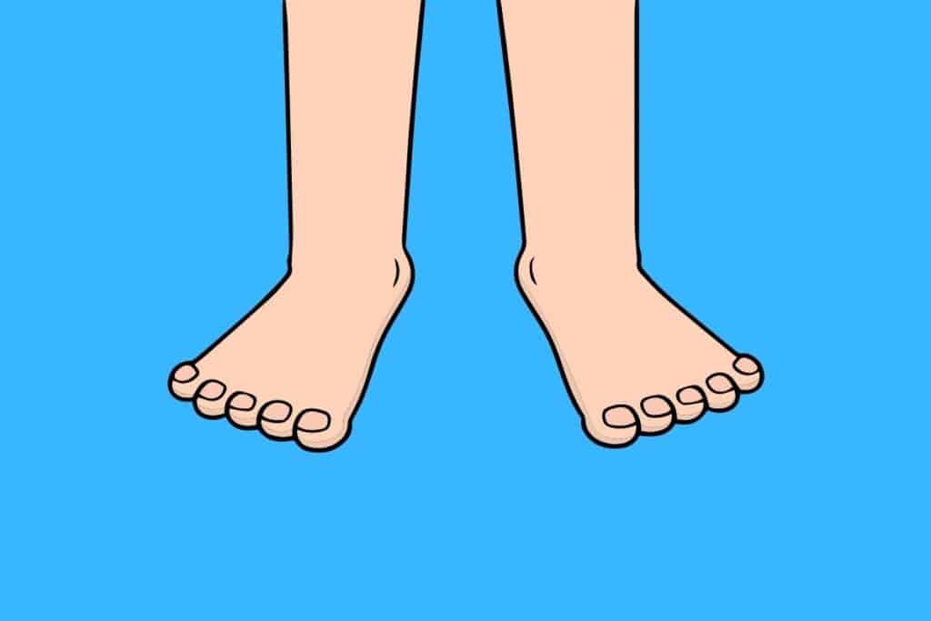 Cartoon graphic of bare feet on blue background.