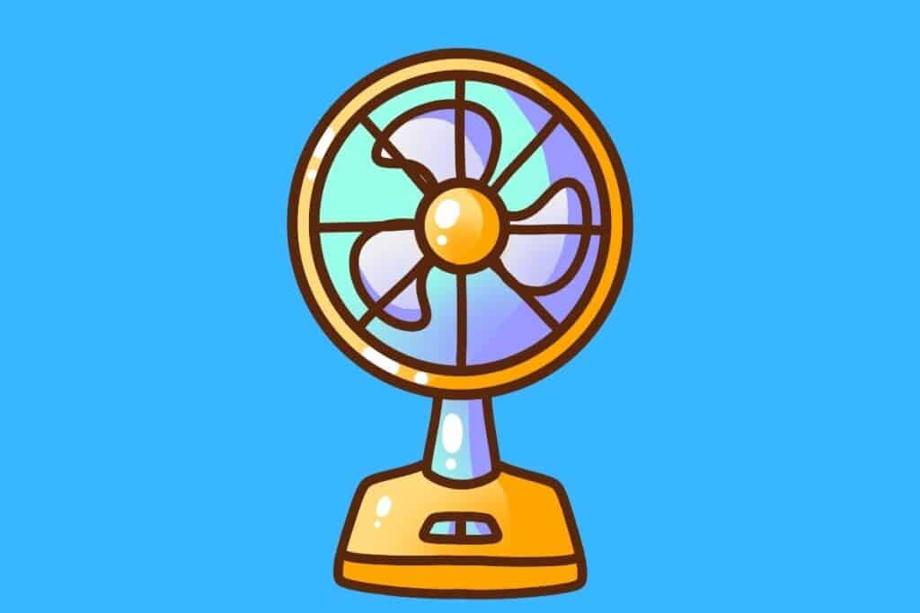 Cartoon graphic of small fan on blue background.