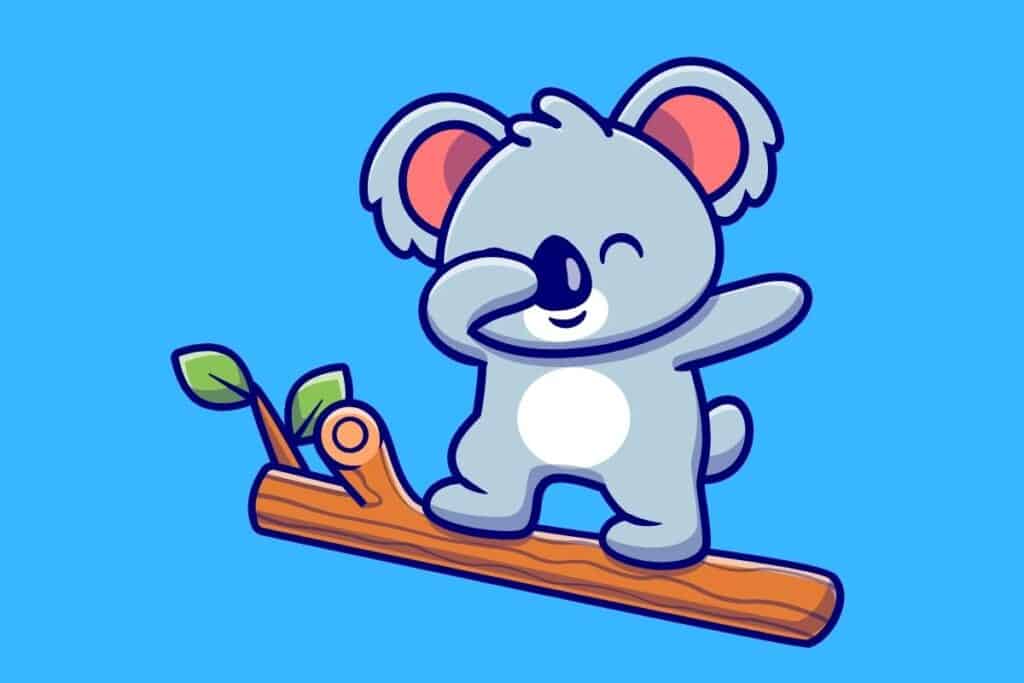 Cartoon graphic of koala doing a dap on blue background.