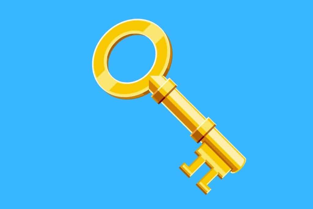 Cartoon graphic of golden key on blue background.