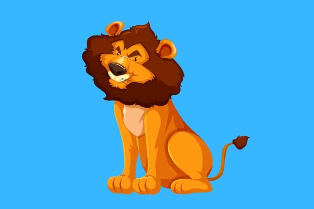 Cartoon graphic of male angry lion on blue background.