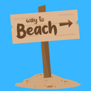 Beach sign on a blue background.