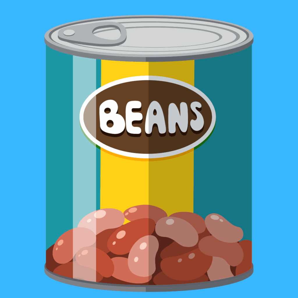 cartoon can of beans on blue background.