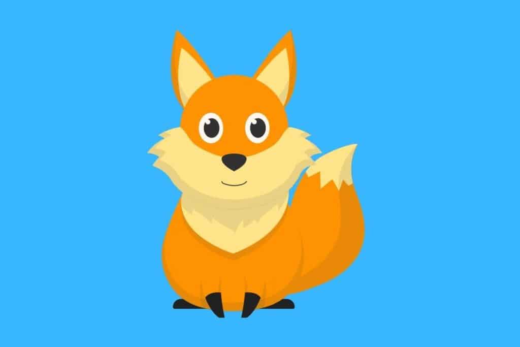 Cartoon graphic of smiling fox on blue background.