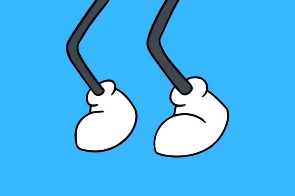 Cartoon graphic of bending legs on blue background.
