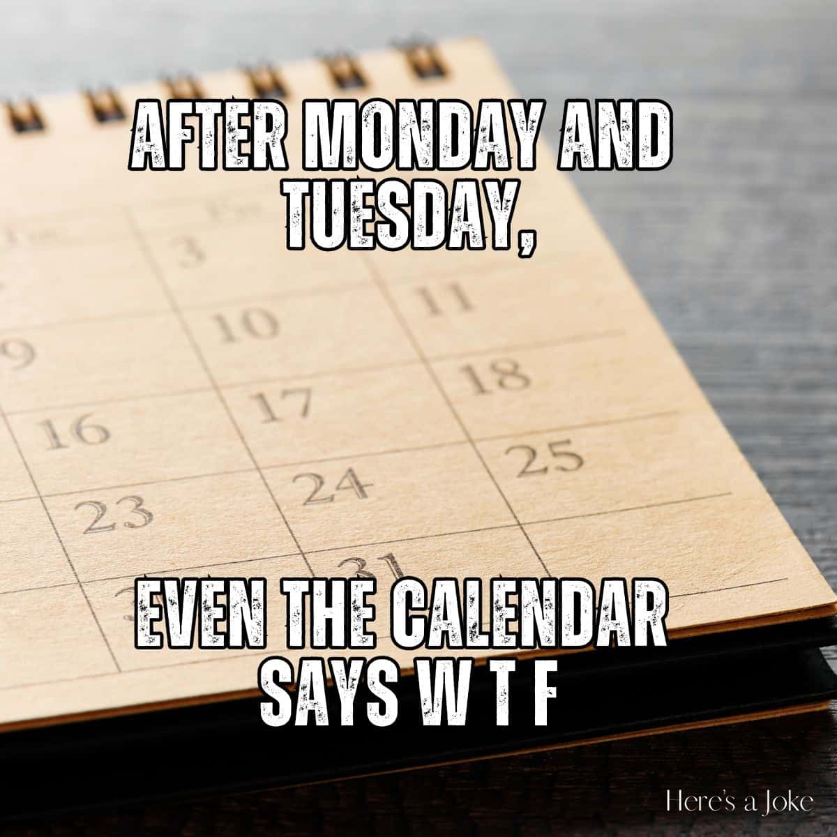 meme of calendar with text that says 'After Monday and Tuesday, even the calendar says WTF.'