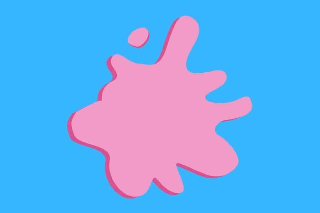 Cartoon graphic of a splat of pink paint on a blue background.