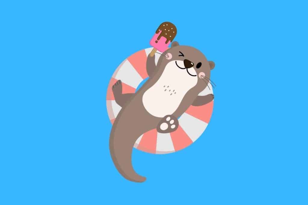 Cartoon graphic of an otter on a pool donut on a blue background.