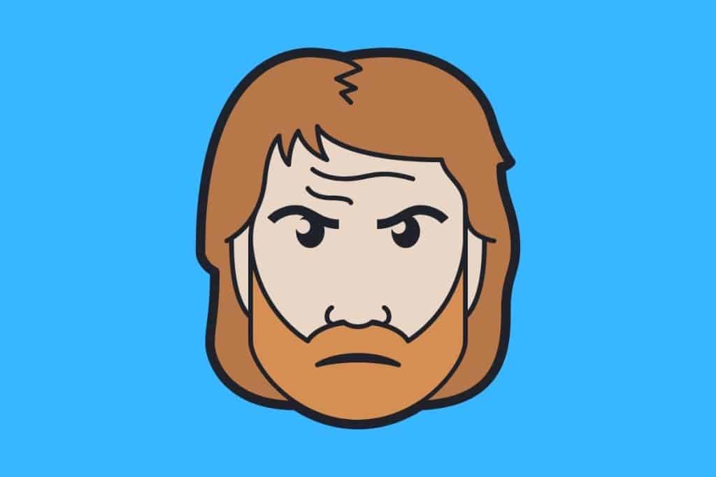 Cartoon graphic of a chuck norris head on a blue background.