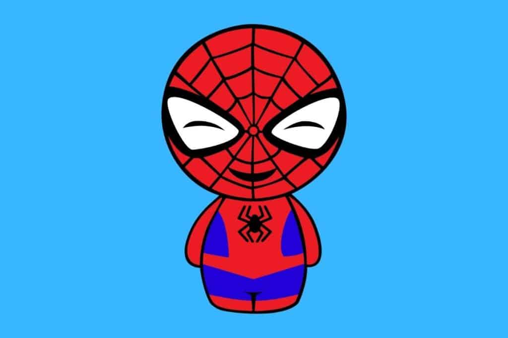 Cartoon graphic of marvel spiderman on a blue background.