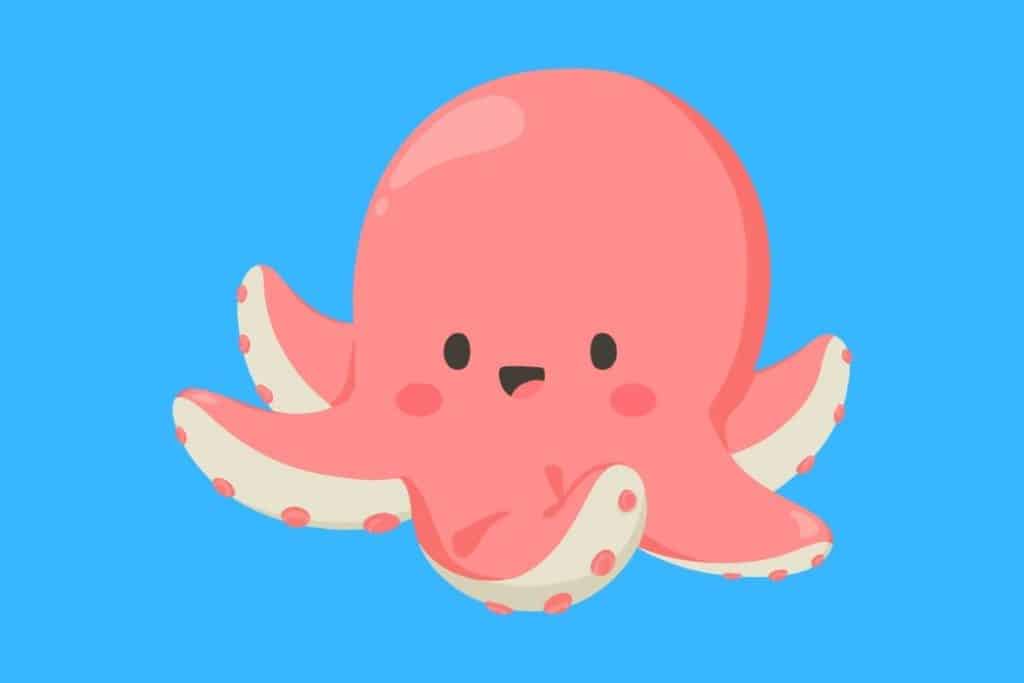 Cartoon graphic of a pink octopus on a blue background.