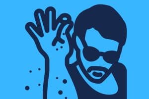 Cartoon graphic of salt bae meme on blue background.
