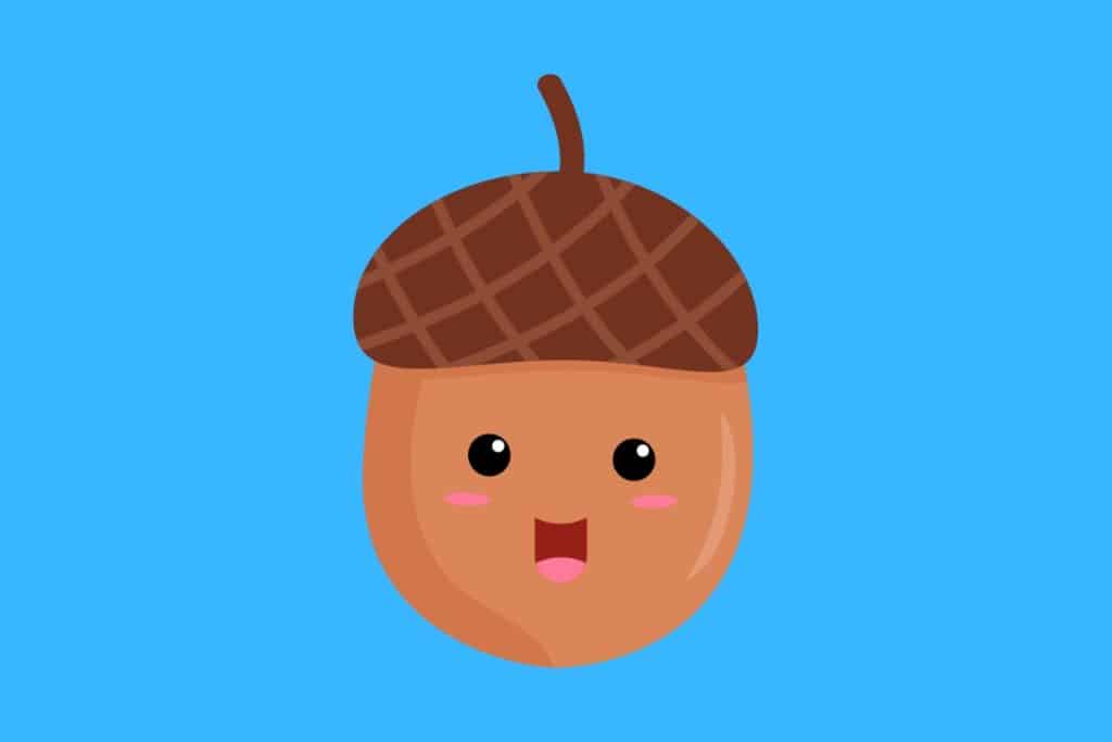 Cartoon graphic of a surprised looking acorn on a blue background.