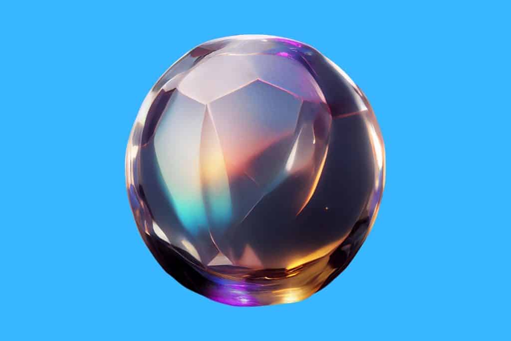 Cartoon graphic of a large crystal ball on a blue background.