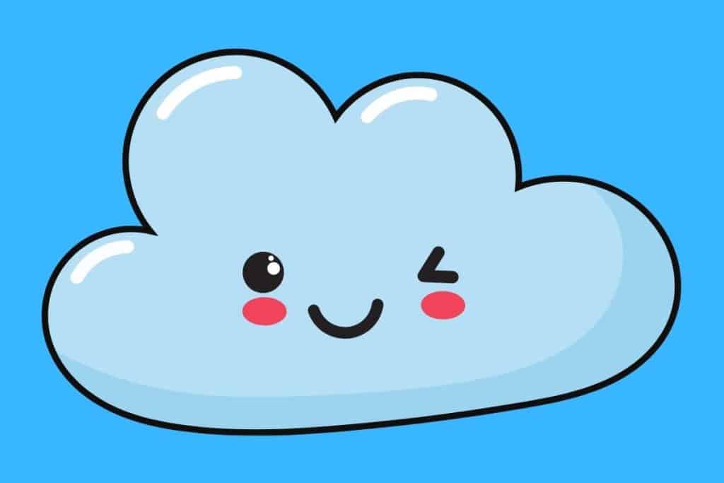Cartoon graphic of a winking blue cloud on a blue background.