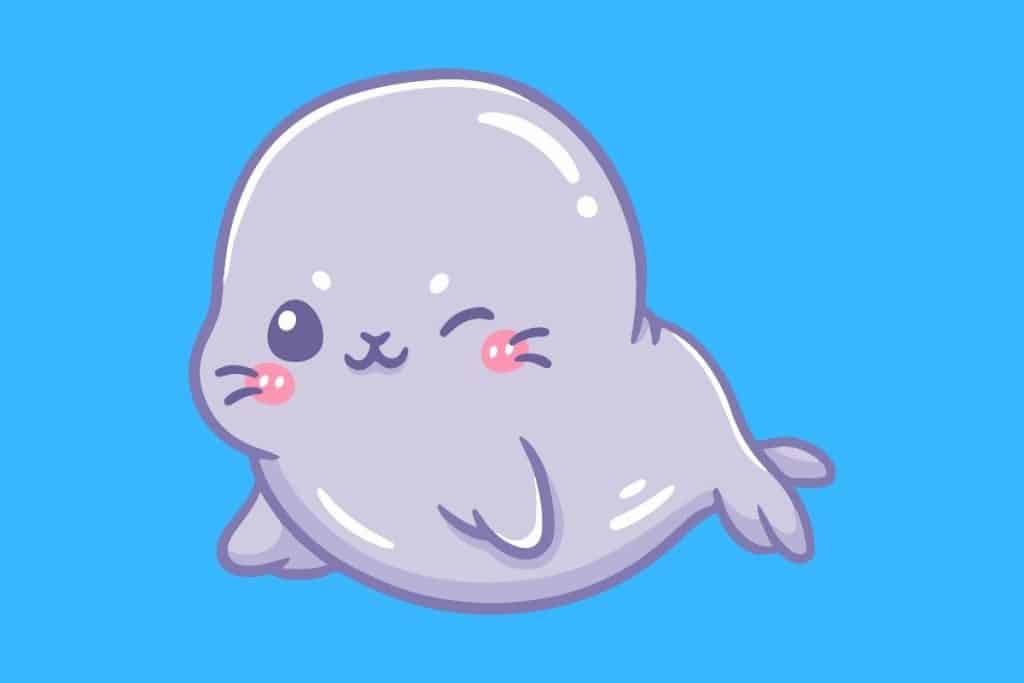 Cartoon graphic of a small winking seal on a blue background.