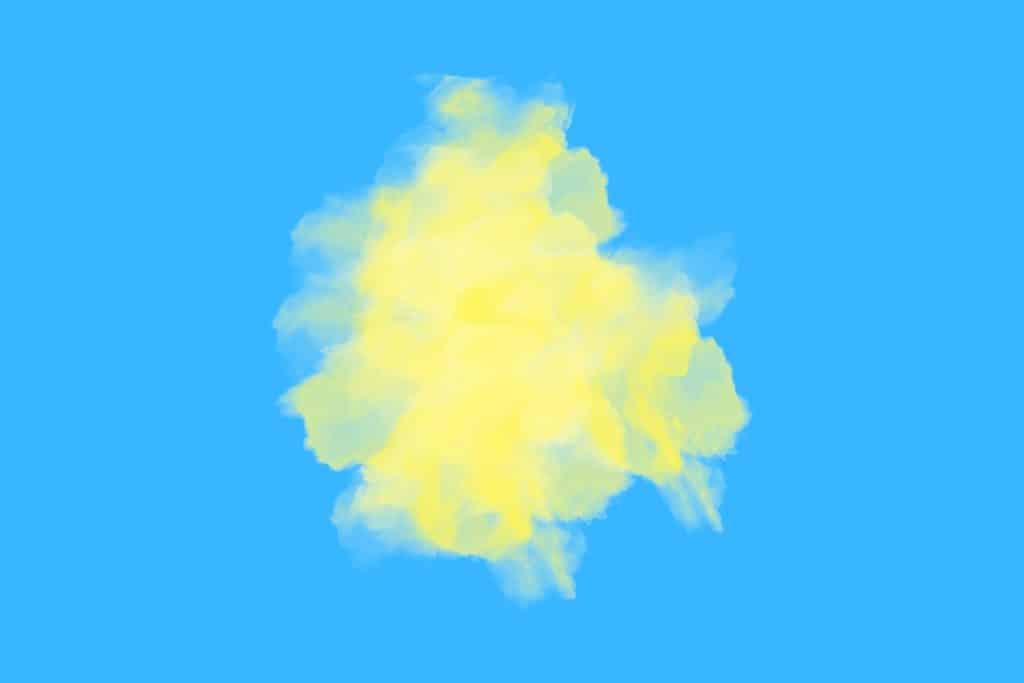 Cartoon graphic of a yellow paint splatter on a blue background.