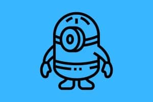 Cartoon graphic of a one-eye minion on a blue background.