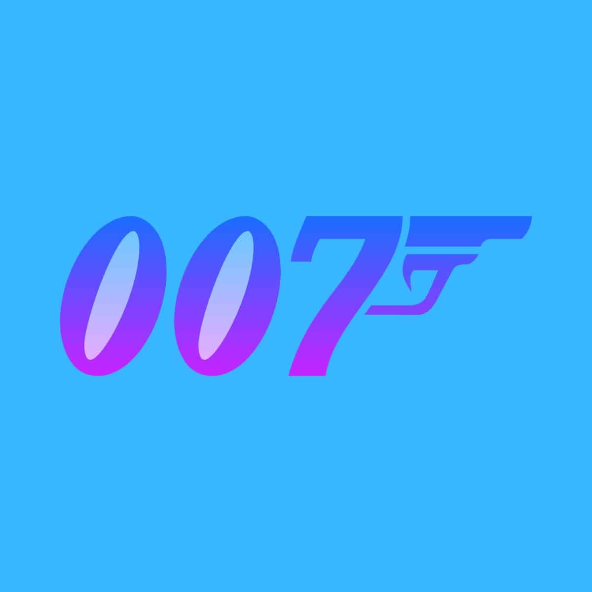 Cartoon graphic of a colorful James Bond 007 symbol on a blue background.